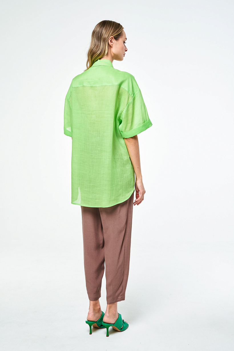 Блуза льняная оттенка зеленое яблоко