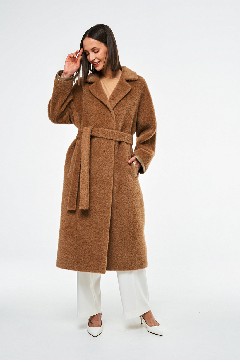 Коллекционное пальто из шерсти альпаки цвета кэмел