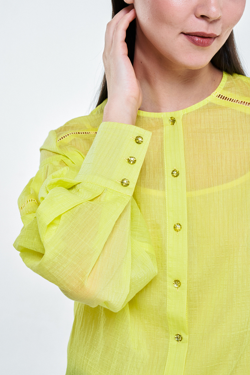 Блуза желтая из хлопка со съемным бантом