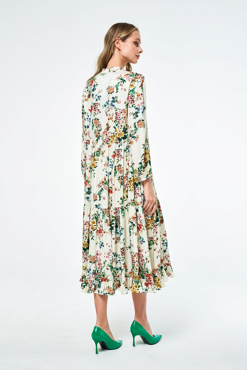Платье из итальянской вискозы оттенка цветочный экрю
