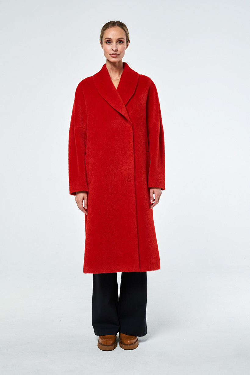 Пальто из коллекционной шерсти альпаки алое