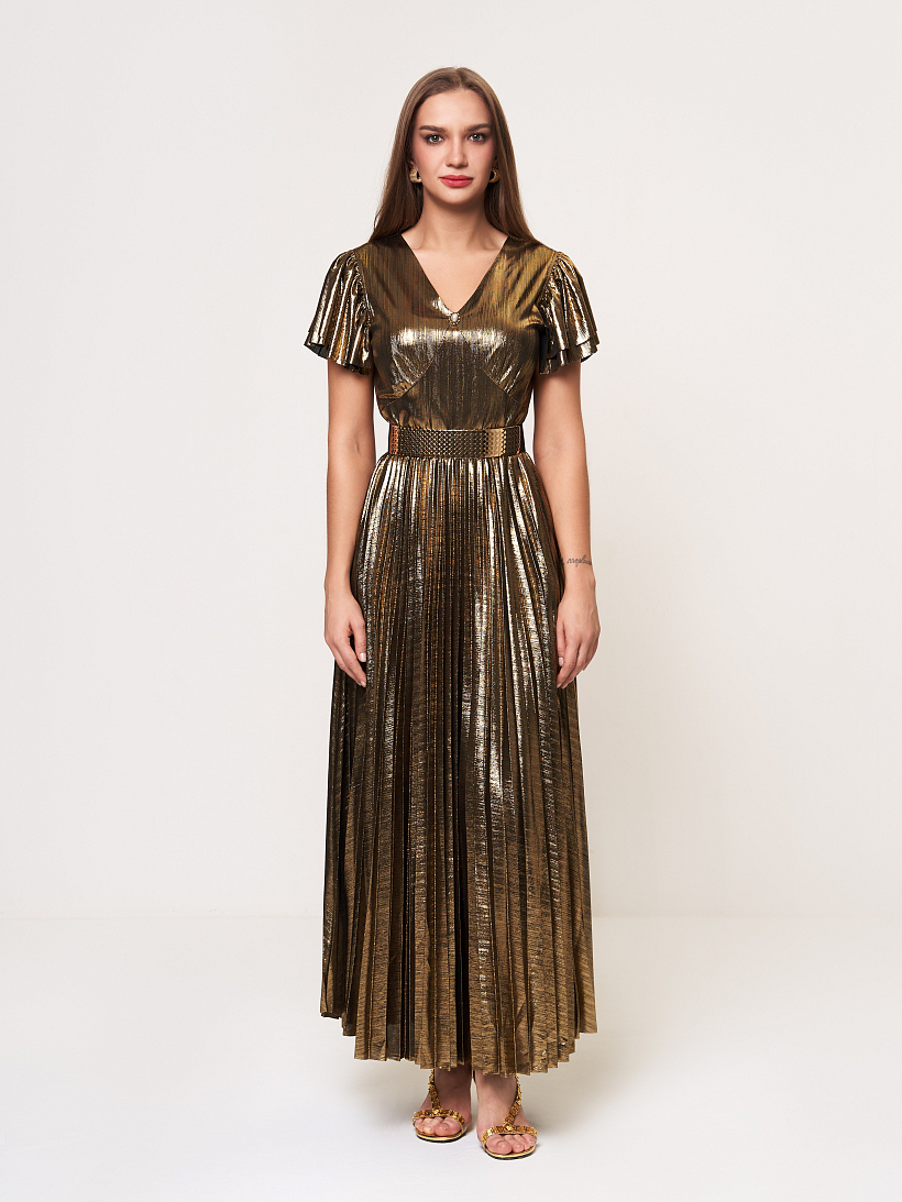 Платье с ремнем L36226 Золотистый