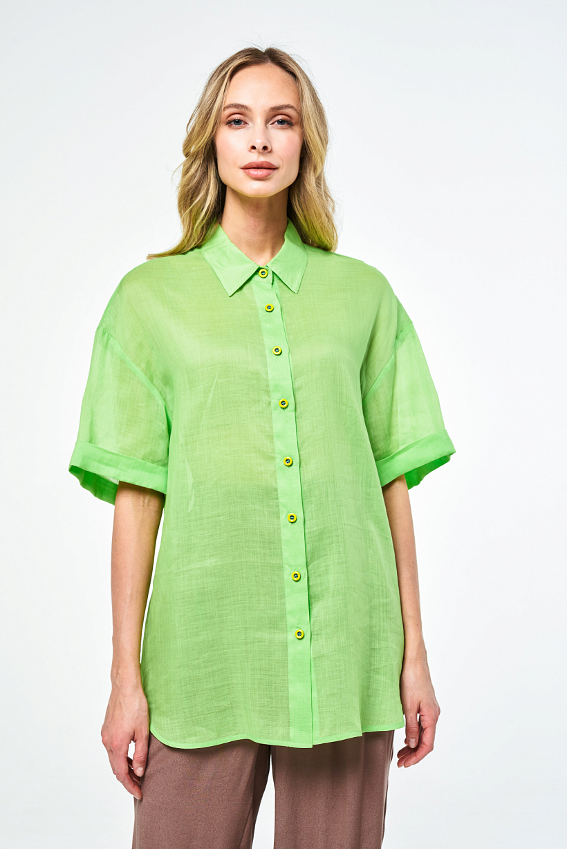 Блуза льняная оттенка зеленое яблоко